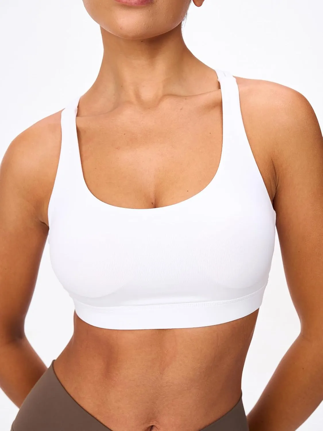 Women's Strappy Sports Bras Light Compression Crop Criss Cross Back Padded Workout Yoga Bra Supportive U Neckline