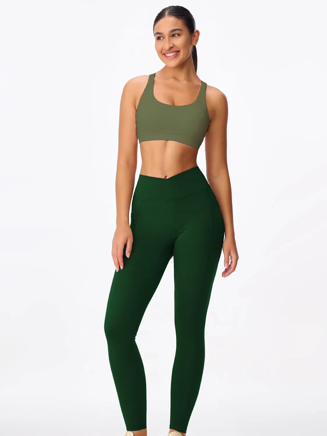 Women's Strappy Sports Bras Light Compression Crop Criss Cross Back Padded Workout Yoga Bra Supportive U Neckline