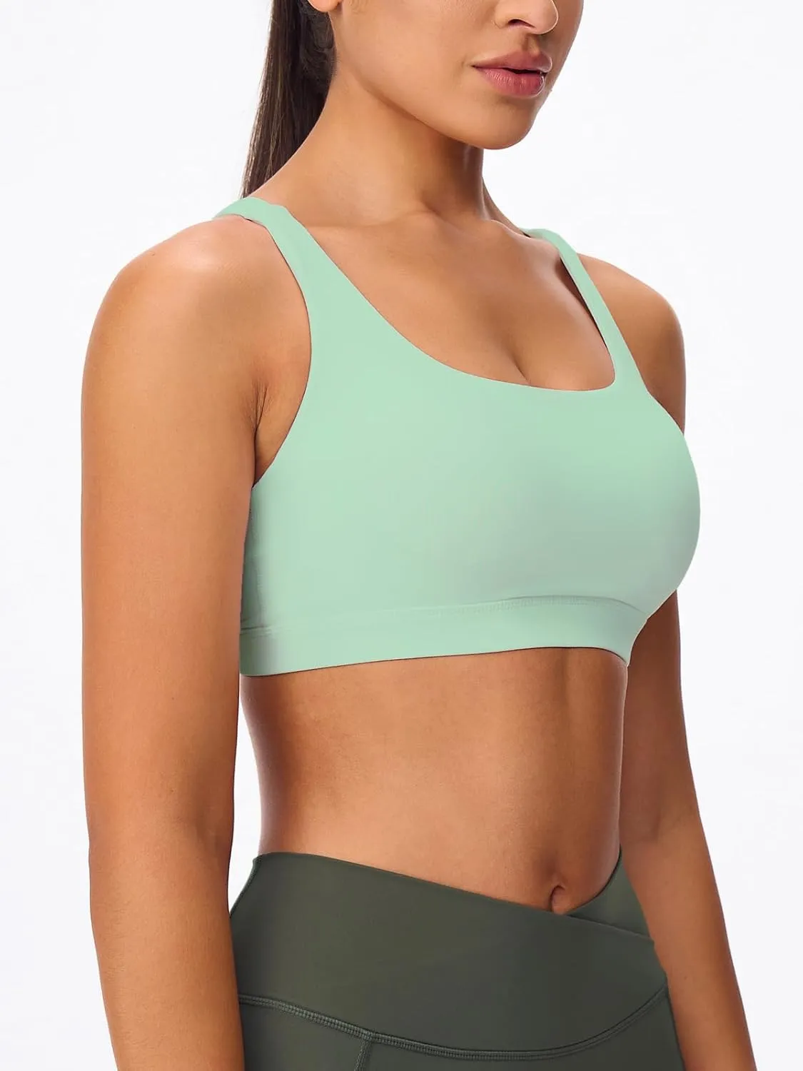 Women's Strappy Sports Bras Light Compression Crop Criss Cross Back Padded Workout Yoga Bra Supportive U Neckline