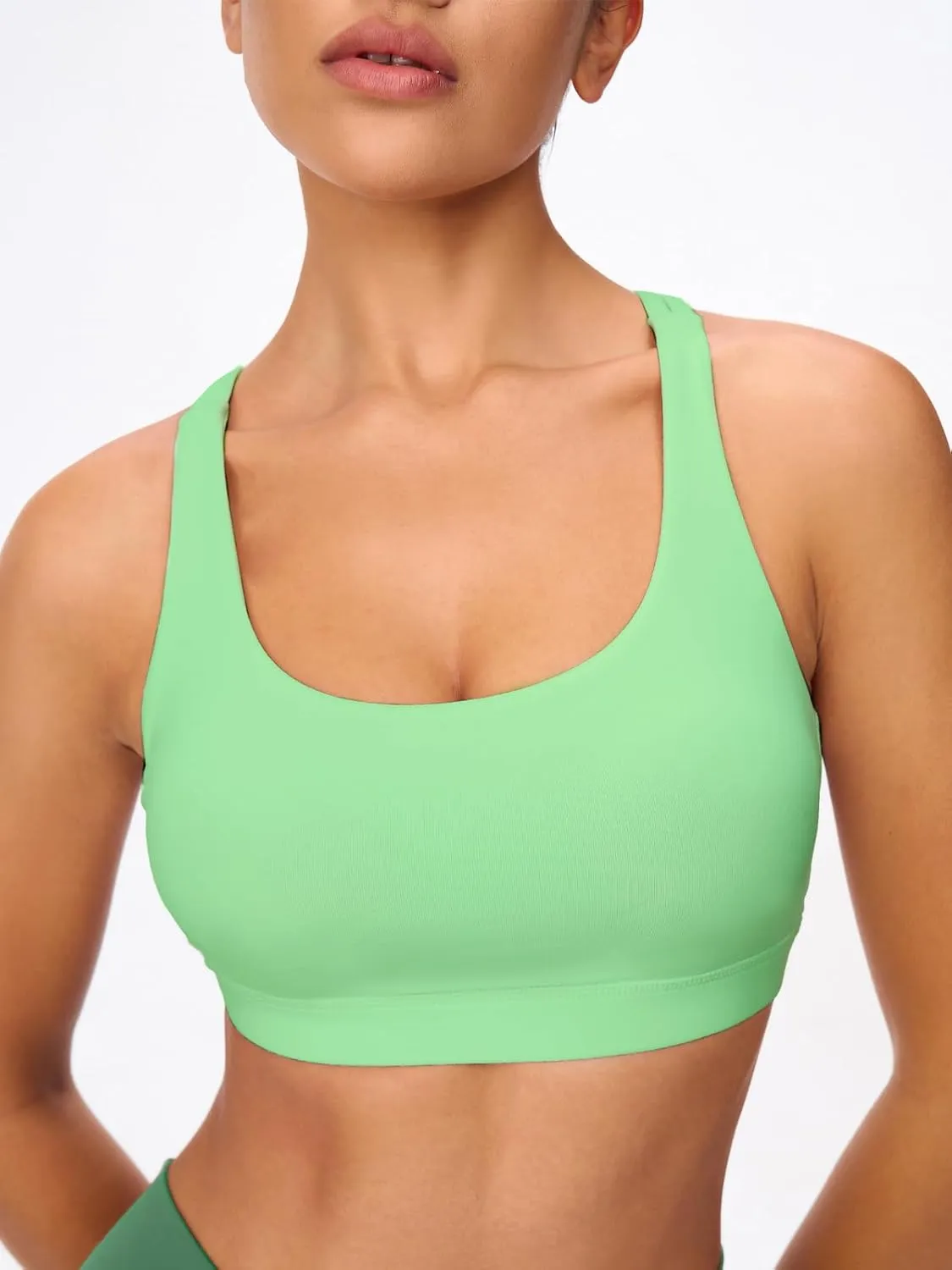 Women's Strappy Sports Bras Light Compression Crop Criss Cross Back Padded Workout Yoga Bra Supportive U Neckline