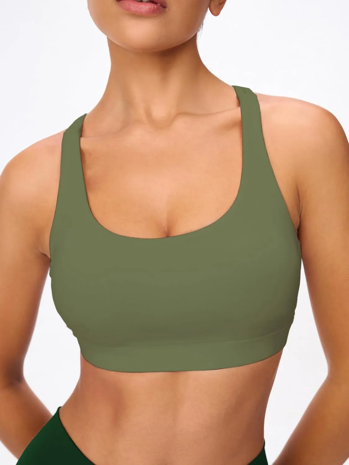 Women's Strappy Sports Bras Light Compression Crop Criss Cross Back Padded Workout Yoga Bra Supportive U Neckline