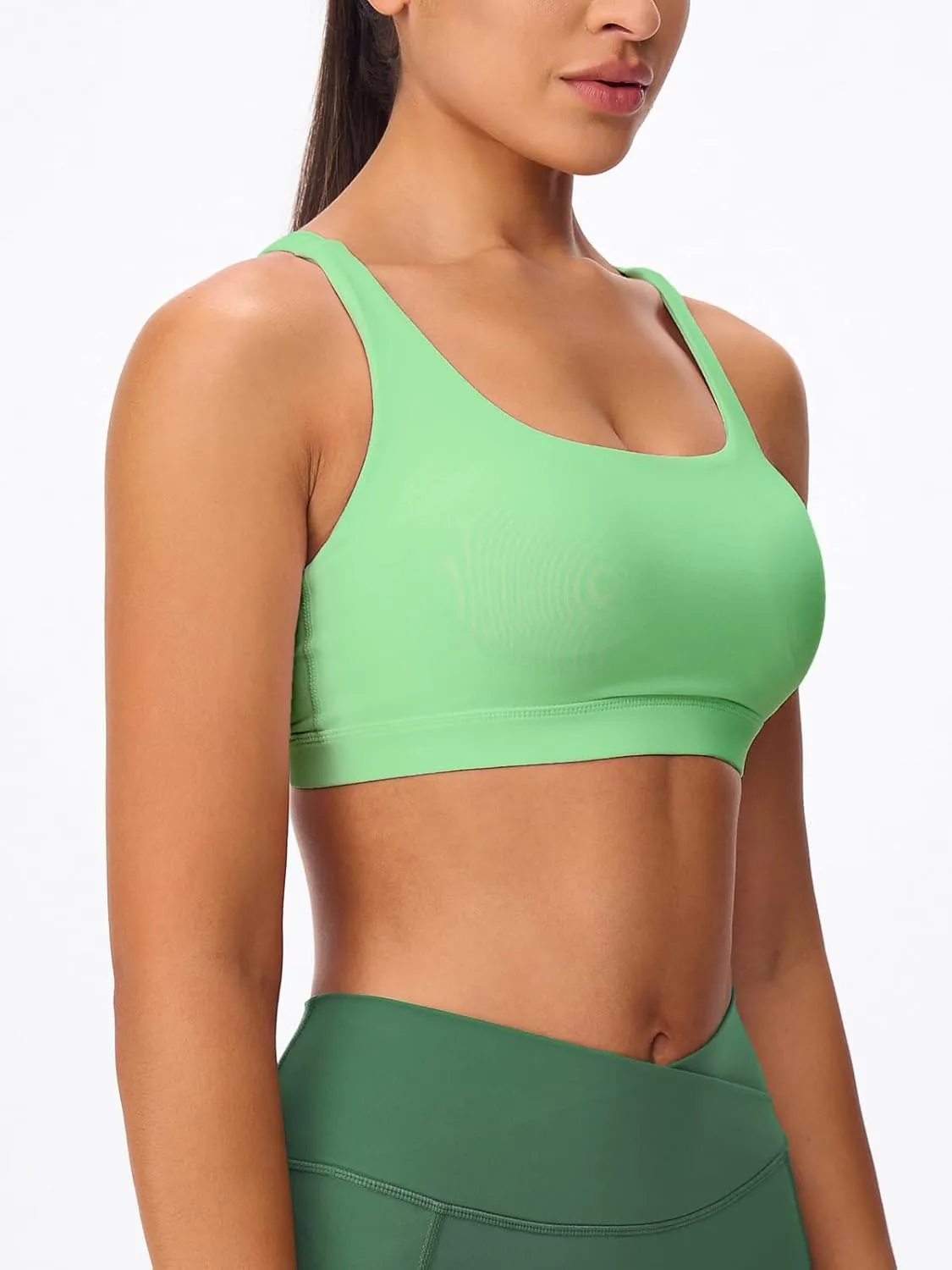 Women's Strappy Sports Bras Light Compression Crop Criss Cross Back Padded Workout Yoga Bra Supportive U Neckline