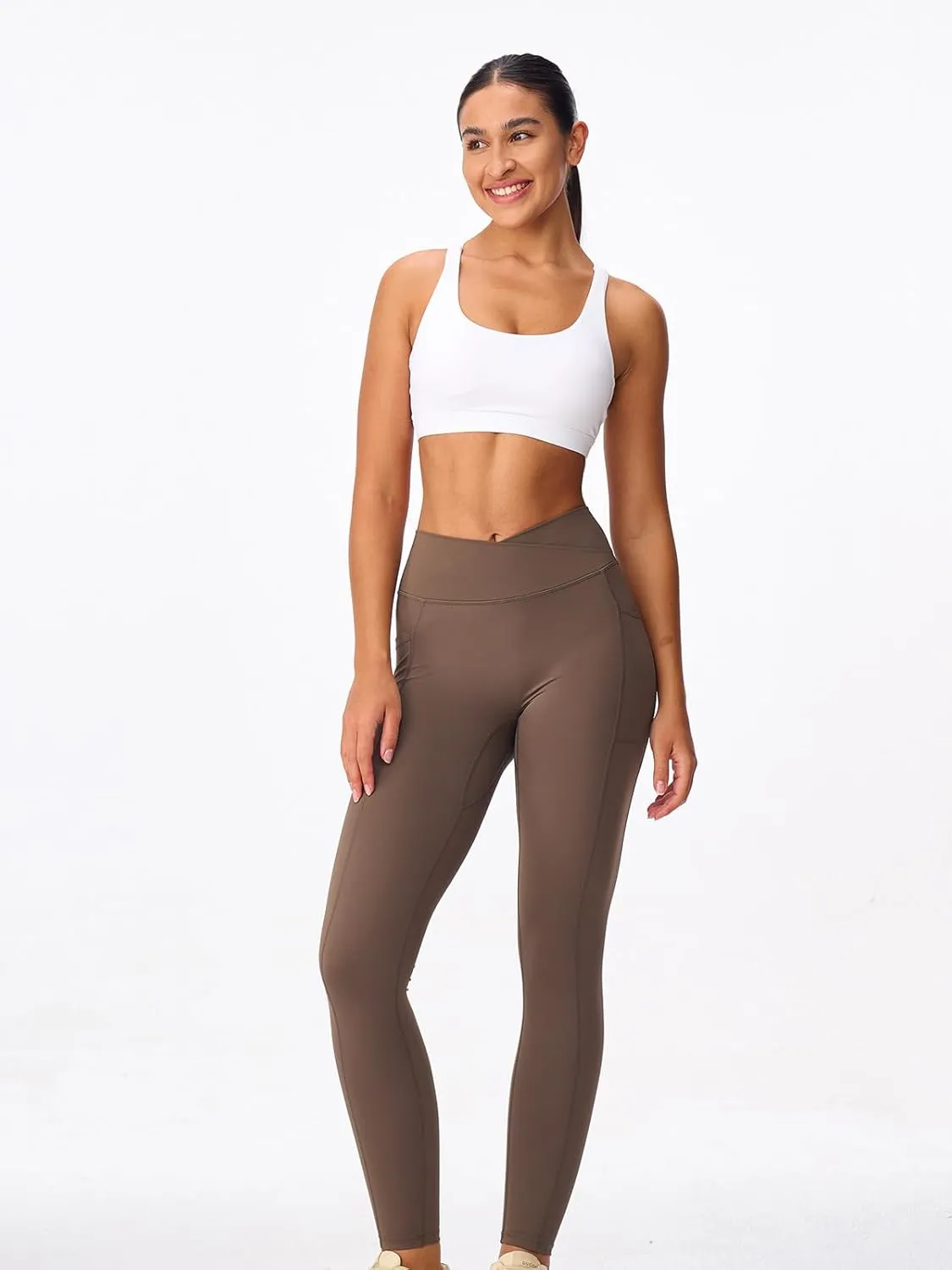 Women's Strappy Sports Bras Light Compression Crop Criss Cross Back Padded Workout Yoga Bra Supportive U Neckline