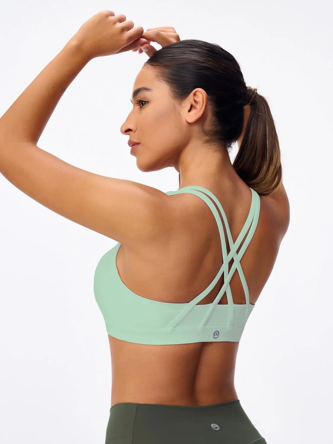 Women's Strappy Sports Bras Light Compression Crop Criss Cross Back Padded Workout Yoga Bra Supportive U Neckline
