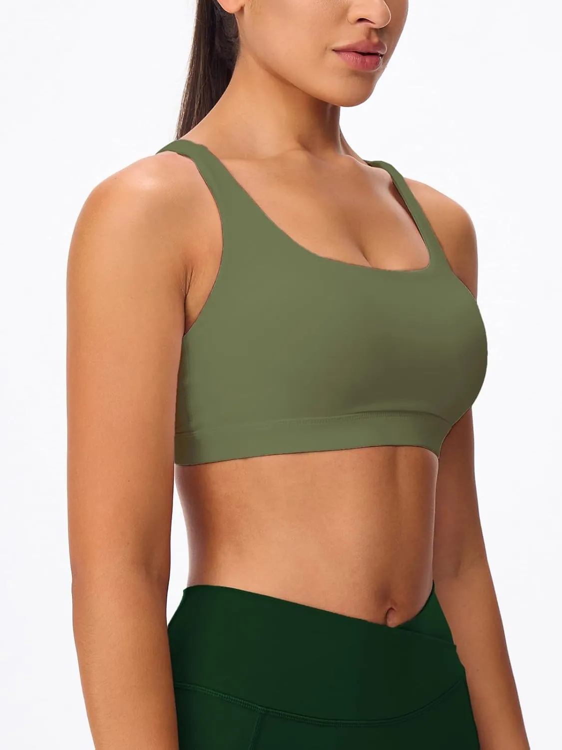 Women's Strappy Sports Bras Light Compression Crop Criss Cross Back Padded Workout Yoga Bra Supportive U Neckline