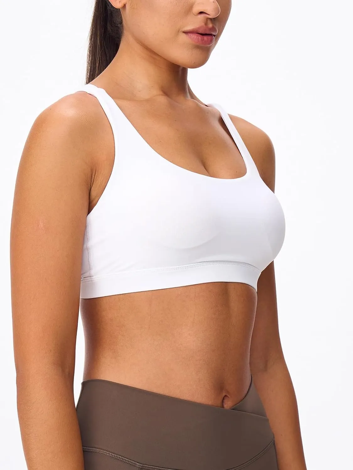 Women's Strappy Sports Bras Light Compression Crop Criss Cross Back Padded Workout Yoga Bra Supportive U Neckline