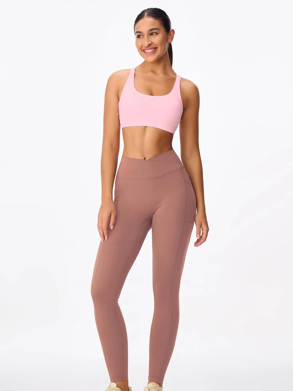Women's Strappy Sports Bras Light Compression Crop Criss Cross Back Padded Workout Yoga Bra Supportive U Neckline
