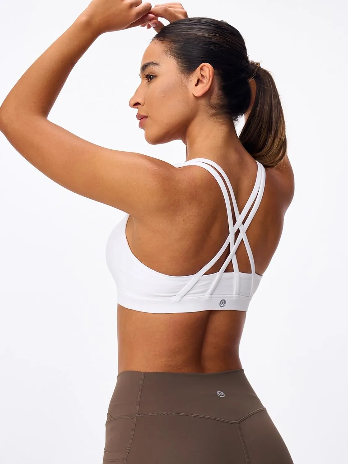 Women's Strappy Sports Bras Light Compression Crop Criss Cross Back Padded Workout Yoga Bra Supportive U Neckline