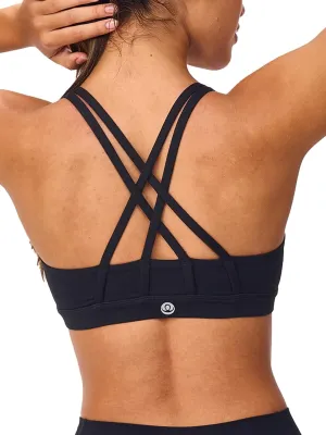 Women's Strappy Sports Bras Light Compression Crop Criss Cross Back Padded Workout Yoga Bra Supportive U Neckline