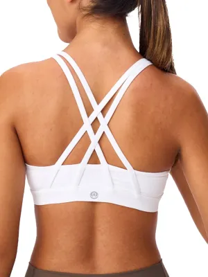 Women's Strappy Sports Bras Light Compression Crop Criss Cross Back Padded Workout Yoga Bra Supportive U Neckline