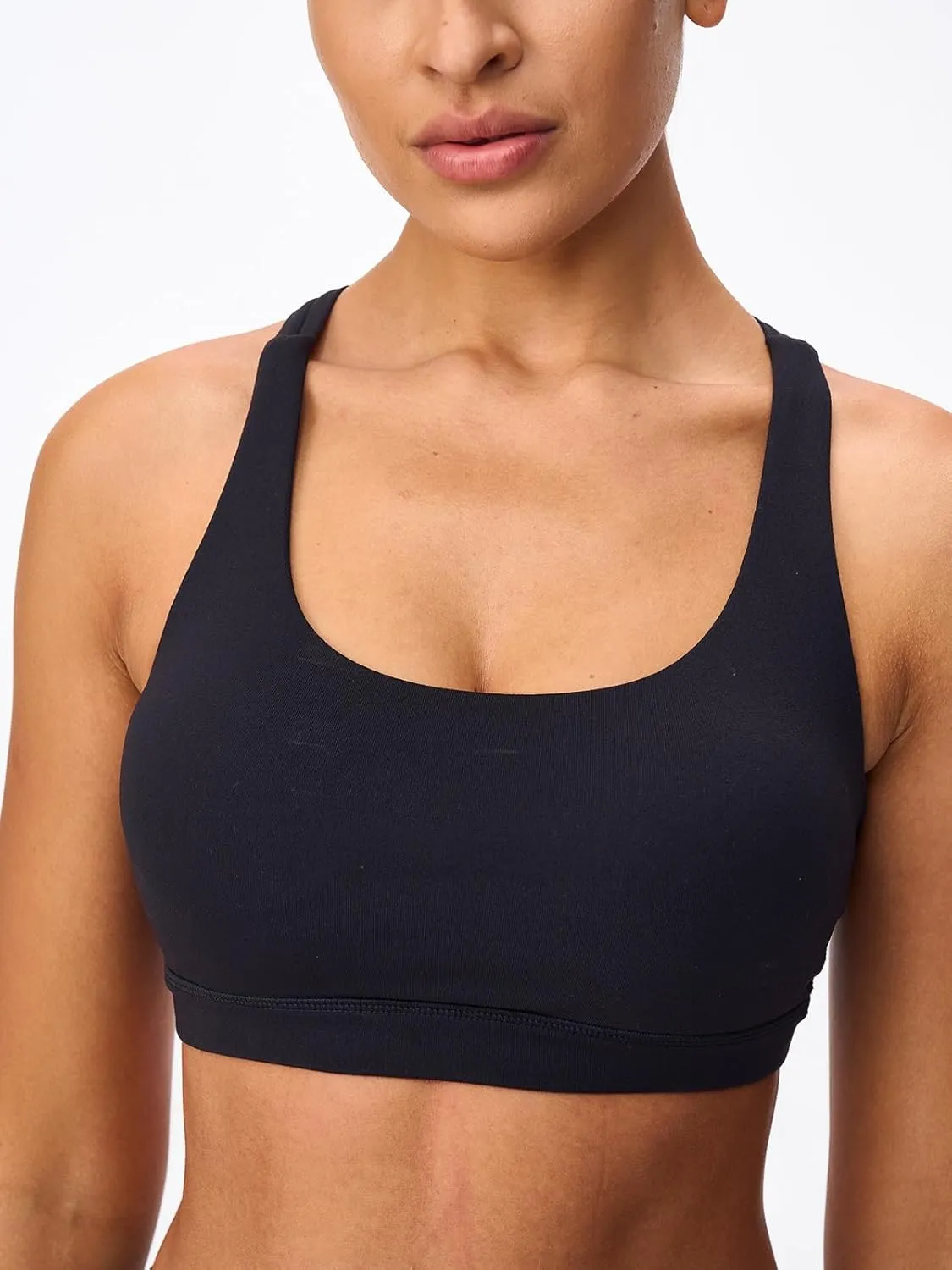 Women's Strappy Sports Bras Light Compression Crop Criss Cross Back Padded Workout Yoga Bra Supportive U Neckline