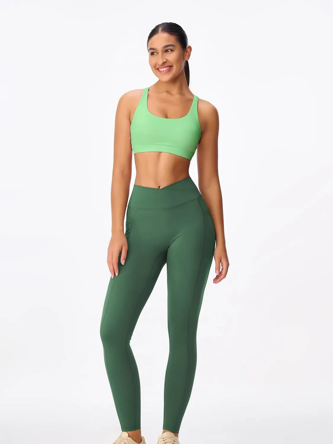 Women's Strappy Sports Bras Light Compression Crop Criss Cross Back Padded Workout Yoga Bra Supportive U Neckline