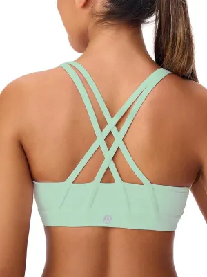 Women's Strappy Sports Bras Light Compression Crop Criss Cross Back Padded Workout Yoga Bra Supportive U Neckline