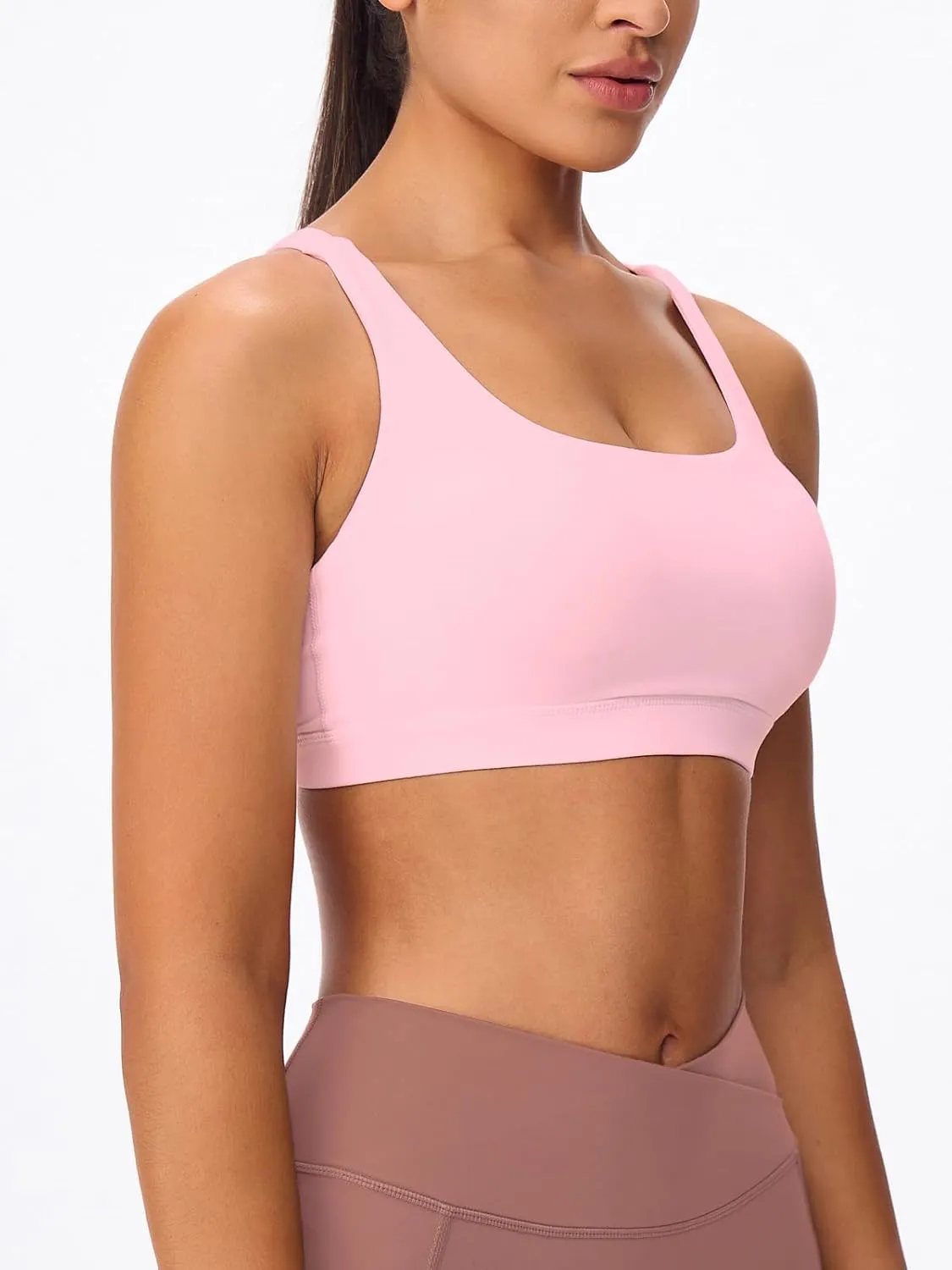 Women's Strappy Sports Bras Light Compression Crop Criss Cross Back Padded Workout Yoga Bra Supportive U Neckline
