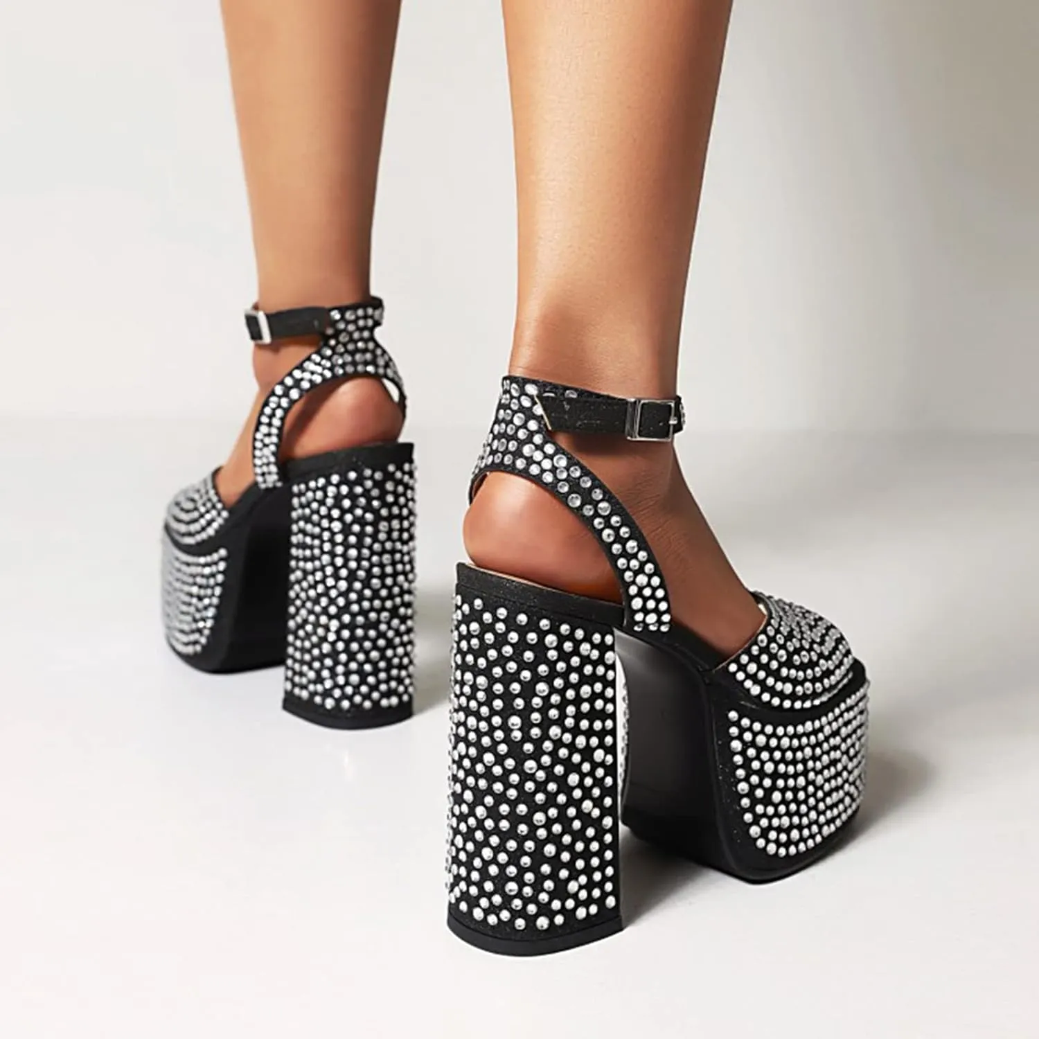 Women's Vintage Rhinestones Mary Jane High Heel Gothic Chunky Heel Pumps Wedding Dress Court Shoes Halloween Witch Cosplay Shoes