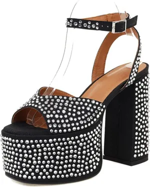 Women's Vintage Rhinestones Mary Jane High Heel Gothic Chunky Heel Pumps Wedding Dress Court Shoes Halloween Witch Cosplay Shoes