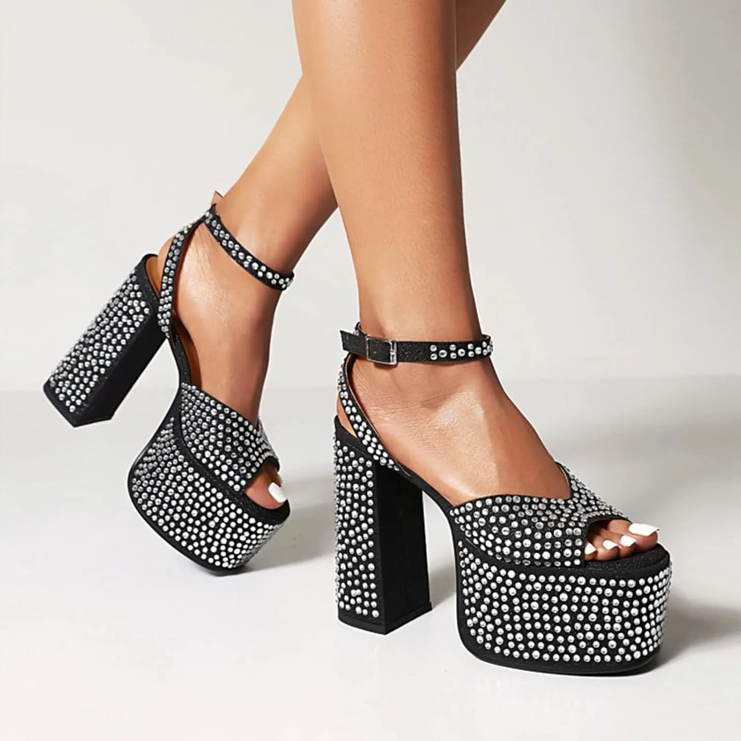 Women's Vintage Rhinestones Mary Jane High Heel Gothic Chunky Heel Pumps Wedding Dress Court Shoes Halloween Witch Cosplay Shoes
