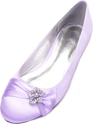 Womens Wedding Satin Pumps Ladies Flat Bridal Slip on Shoes Rhinestone Ballet Ballerina Shoes