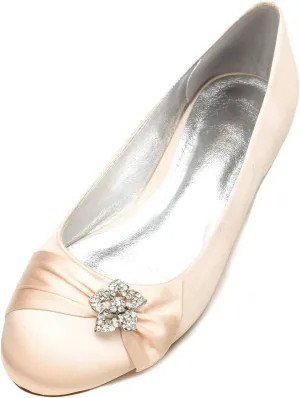 Womens Wedding Satin Pumps Ladies Flat Bridal Slip on Shoes Rhinestone Ballet Ballerina Shoes