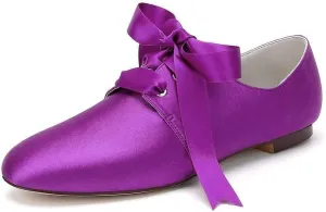 Womens Wedding Shoes Women’s Flat Shoes Round Toe Satin Lace up Low Heels Comfort Dress Shoes Wedding Bridal Pumps Sandals Dark Green(Purple,6 UK)