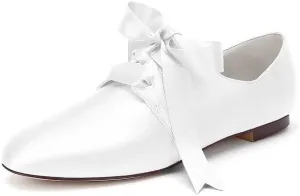 Womens Wedding Shoes Women’s Flat Shoes Round Toe Satin Lace up Low Heels Comfort Dress Shoes Wedding Bridal Pumps Sandals Dark Green(White,6.5 UK)
