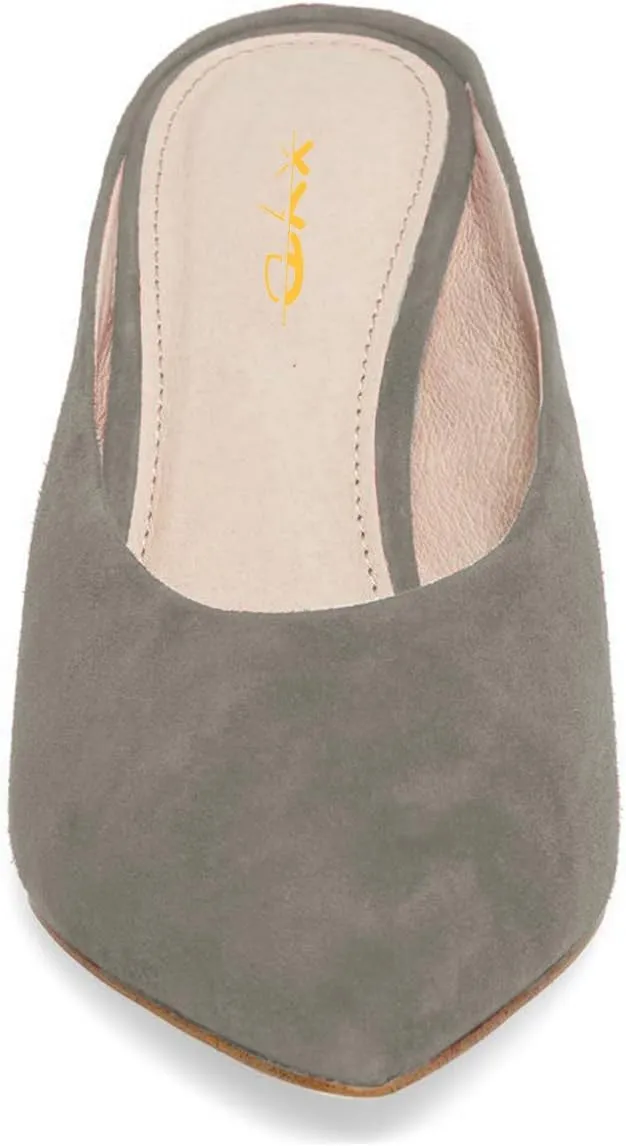 XYD Women Retro Pointed Toe Mid Heel Mules Slip On Clog Sandals Casual Slide Pumps Shoes
