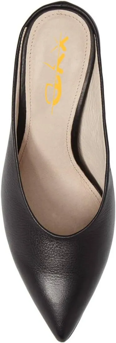 XYD Women Retro Pointed Toe Mid Heel Mules Slip On Clog Sandals Casual Slide Pumps Shoes