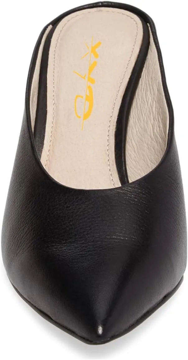 XYD Women Retro Pointed Toe Mid Heel Mules Slip On Clog Sandals Casual Slide Pumps Shoes