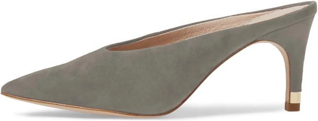 XYD Women Retro Pointed Toe Mid Heel Mules Slip On Clog Sandals Casual Slide Pumps Shoes