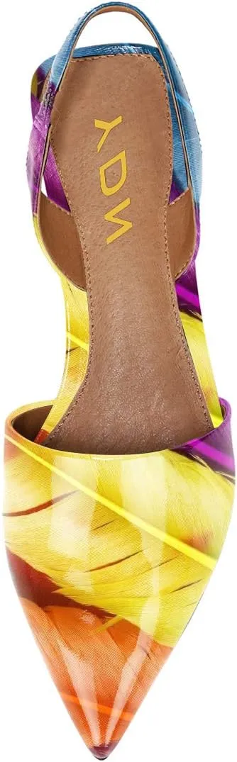 YDN Women Trendy Low Square Heel Slide Flat Sandals Closed Pointed Toe Slingback D'Orsay Slip On Comfort Walking Dress Pumps Size 4-15 US