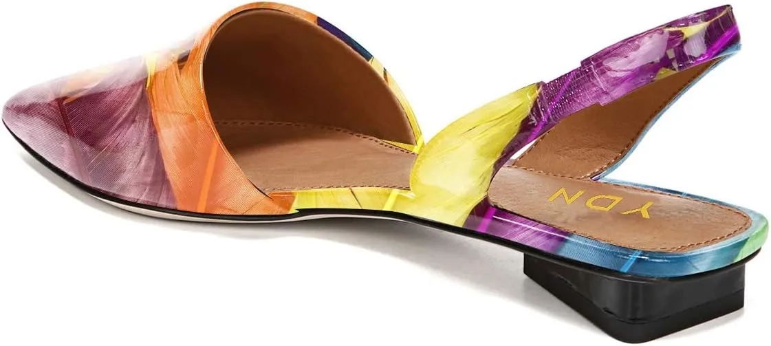 YDN Women Trendy Low Square Heel Slide Flat Sandals Closed Pointed Toe Slingback D'Orsay Slip On Comfort Walking Dress Pumps Size 4-15 US