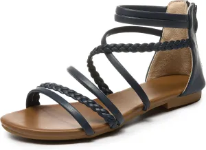 youngshow Braided Strappy Sandals for Women Open Toe Dressy Summer Flat Sandals with Zip Closure