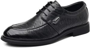 YZABEL Men's Business Casual Dress Shoes, Pointed Toe Lace-Up Breathable Hollow Oxfords Shoes, Lightweight Comfortable for Formal and Everyday Wear