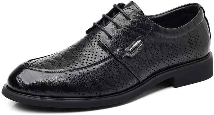 YZABEL Men's Business Casual Dress Shoes, Pointed Toe Lace-Up Breathable Hollow Oxfords Shoes, Lightweight Comfortable for Formal and Everyday Wear