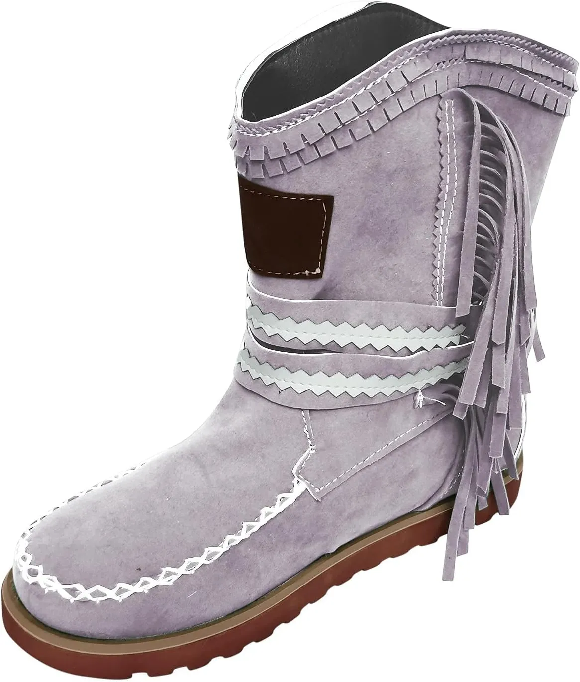 ZBYY Women Suede Fringe Ankle Booties Winter Warm Round Toe Flat Short Anti-Slip Short Boots Bohemian Tassel Cowgirl Boots