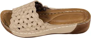 ZSpzx Women Wedge Sandals 2025,Arch Support Indoor/Outdoor Slip-On Walking Footwear Summer Soft Cushion Flower Embroidery Casual Shoe Beach Vacation Slippers Peep Toe Non-Slip Slides Daily Wear